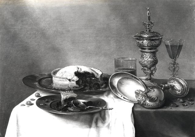 Anonimo — Heda Willem Claesz. - sec. XVII - Natura morta con pasticcio, coppa di nautilus, calici e nocciole — insieme